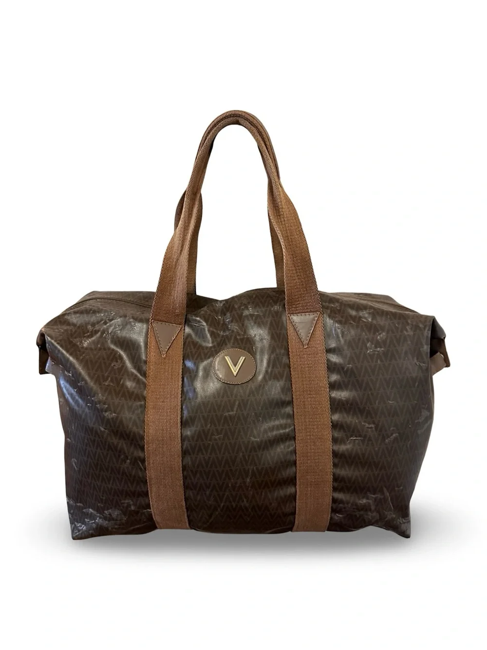 Mario Valentino Brown Patterned Travel Weekender Bag